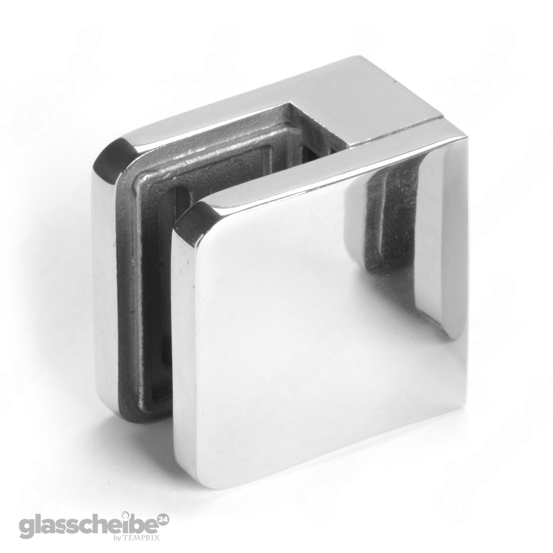Edelstahlhalterung für Glasscheibe  (Form: rechteckig, Oberfläche: poliert, Größe: 6 mm)